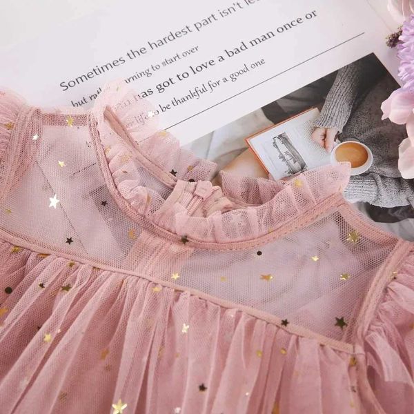 Mädchenkleider Mädchen funkeln rosa Prinzessin Kleid süße Märchen Mädchen flatterende Kleider Kinder Geburtstagsfeier Tüll Kostüm 3-8 Y Girl Casual Wear