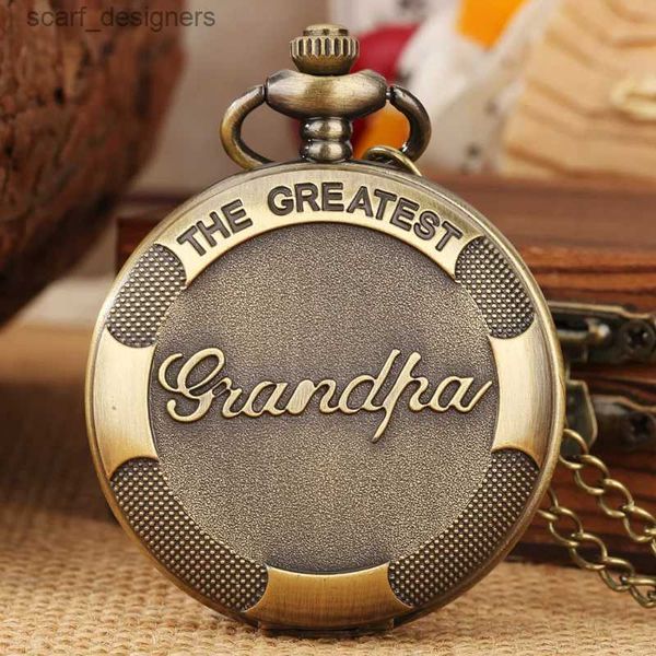 Pocket Watches Gift to the Greatest Grandpa Quartz Pocket Nuberals Arabic Dial Colar Wall Clock Birthday Holiday Gift Y240410