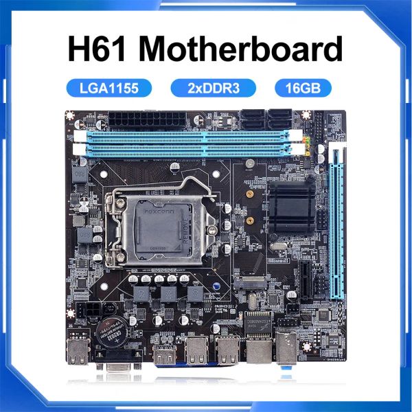 Материнские платы H61 Материнская плата компьютера 16 ГБ LGA1155 Socket 2 X DDR3 Поддержка NVME M.2 и Wi -Fi Bluetooth Ports.