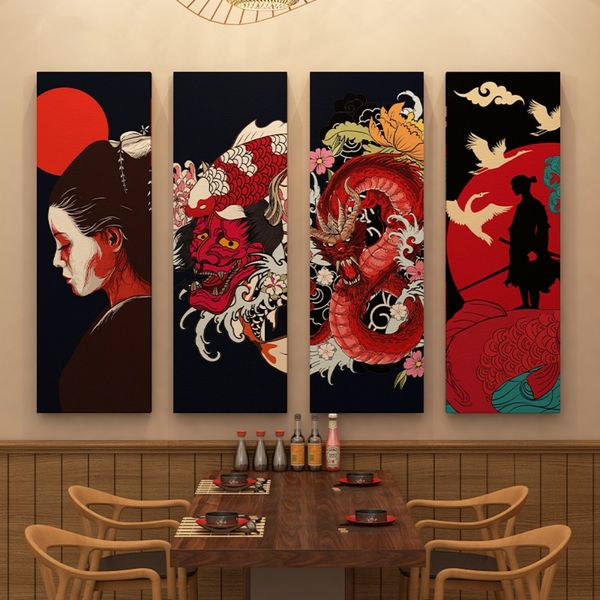 Японские отпечатки плакатов Ukiyo-e Geisha для Японии Izakaya Home Decer Аннотация Bushido Samurai Canvas Painting Wall Art Cuadros