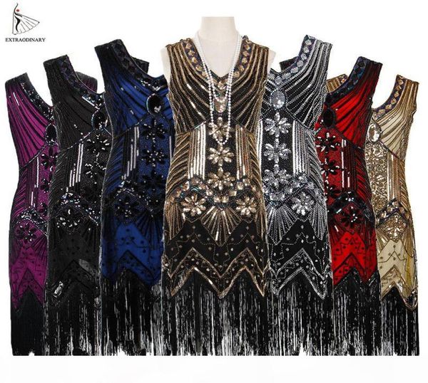 Mulheres 1920 S Vintage Great Gatsby Dress Dress Dress Dress Vneck Tassels Bodycon Vestidos de festa de festas de festas Art Deco Double Y11917389