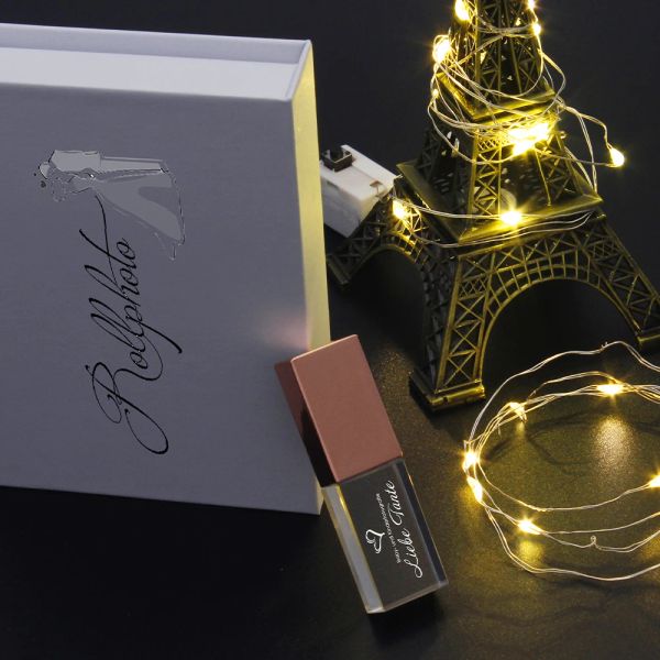 White Paper Box Crystal USB Flash Drive 64 GB kostenlose benutzerdefinierte Logo Pen -Laufwerke 32 GB Hochzeitsfotografie Geschenk Hochgeschwindigkeit U Disk 8 GB 4 GB