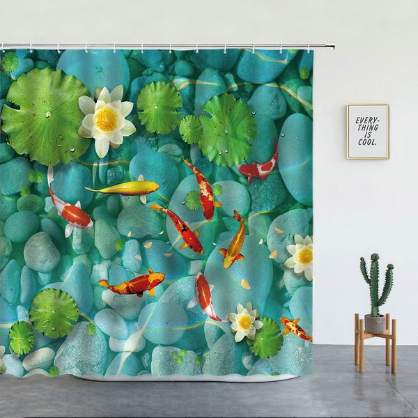 Japanische Landschaft Duschvorhänge Koi Karpfen Fisch und Kirschblüte für Badezimmer Dekor Set Waschmaschinenbadesbildschirm mit Haken