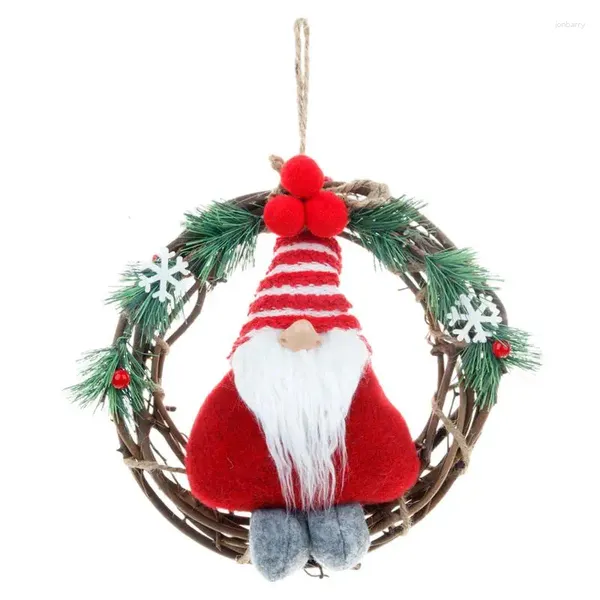 Flores decorativas gnome Christmas Wreath Decorações de porta de porta feitas à mão para lareira de parede Fazenda