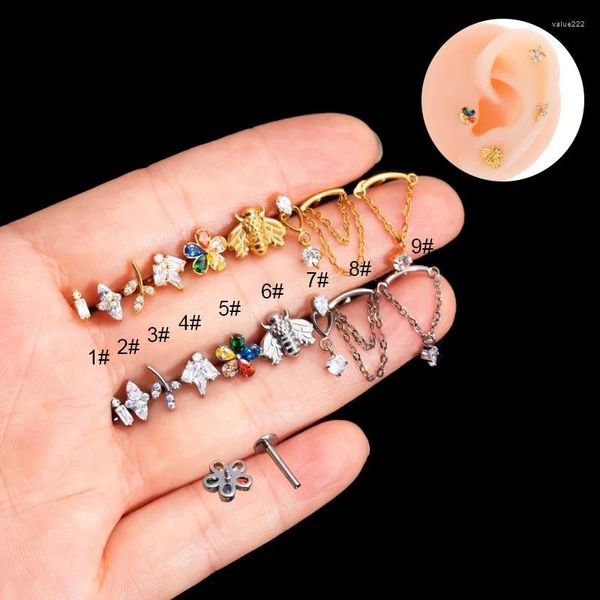 Bolzenohrringe 1 Stück 16G Titanium Stahl flacher Lippenschrauben Ohrring für Frauen 1,2 8mm Piercing -Ketten Anhänger Teenager Weihnachtsgeschenk