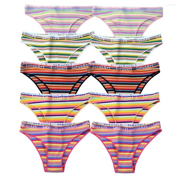 Frauen Höschen 10pcs/Set Cotton Women Striped Briefs Low Taille Bottoms weibliche Sportunterhose nahtlose Unterwäsche sexy Dessous