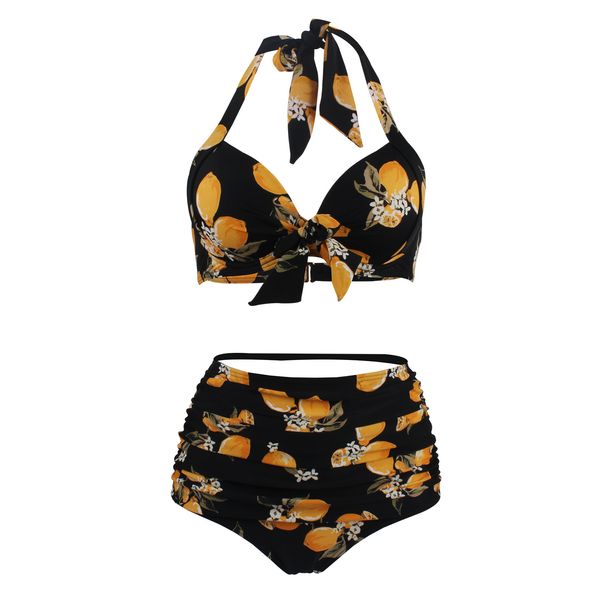Roupas de banho para mulheres retro polka ponto halter halter cintura biquíni de duas peças de banho de girassol com shorts de alta qualidade