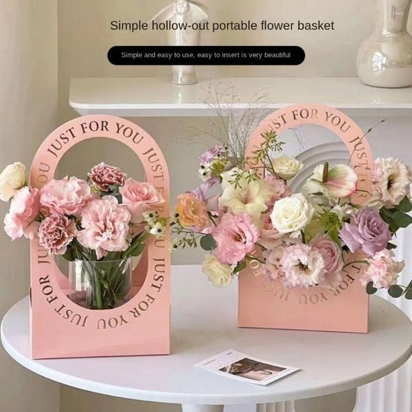 Hediye Sarma Kağıt Çiçekler Paketleme Kutusu Marka ile Sevgililer Günü El Günü Çiçek Sepet El Çantası