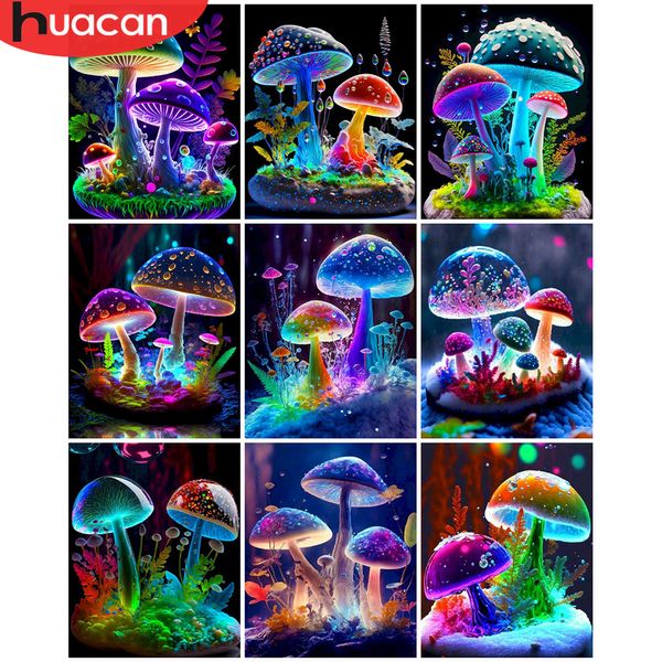 Huacan Picture per numeri Disegno del paesaggio su tela dipinti colorati di funghi per telaio fai -da -te dipinti per adulti Decorazione per la casa