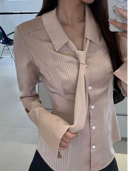 Frauenblusen gestreift elegante Bluse Girls Vintage Shirts Langarmknopf -Button -Up -Designerin Damen Shirt Frauen Mode Tops Bogen