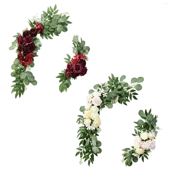 Dekorative Blumen 2pcs Hochzeitsbogen Swag Grüne Blätter Blumenarrangement Fälschung für Wand