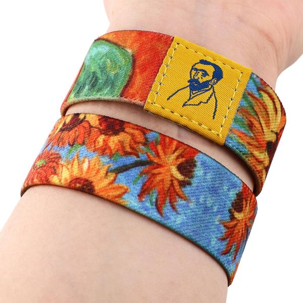 Großhandel Van Gogh Kunsttuch Stretch Armband Armband Flexible Handgelenk Band Manschette Stoff Sport Casual Bangle für Frauen Männer