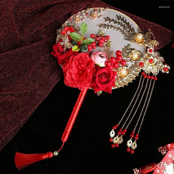 Figurine decorative Fan Bride Fan Fan Chinese Wedding Hand Bouquet Pograph PROPS PACCHETTO MATERIALE DI MATERIALE (il terzo)