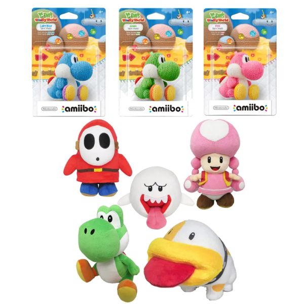 Animais Nintendo Switch amiibo rosa Yarn Yoshi Woolly World and Plush Toy Figura Poochy Shy Guy Boo Toadette