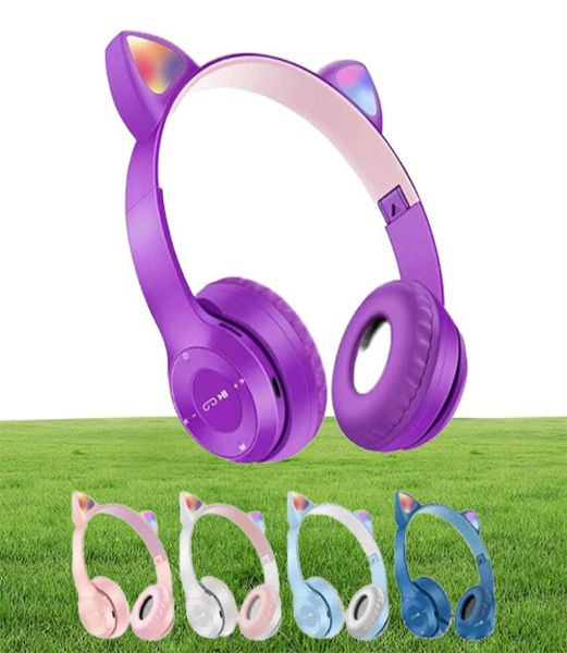 Симпатичные кошачьи уши Bluetooth беспроводные наушники с микрофоном с шумом отмены Kid Girl Stereo Music Helme Hearset Gift8151737