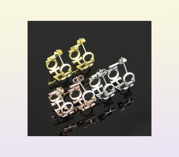 Moda Novo Hollow ch Letter Stud Brincos Símbolo de amizade amor brinco de lady 18K Brincos de ouro rosa ch Earrings 5702843