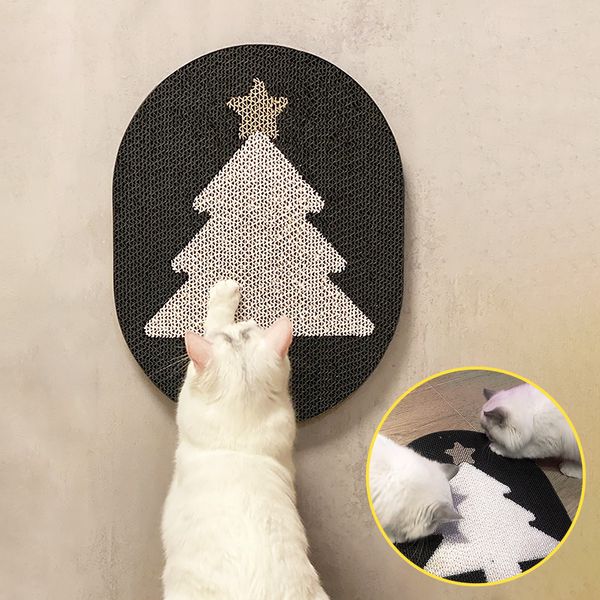 Katzenkratzer -Board Weihnachtsbaumen -Schaber -Karton für Wand gemahlene Kratzpolster mit Aufkleber Süßes Katzen Haustierprodukte Geschenk