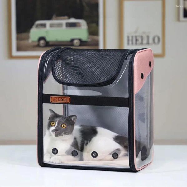 Transportadoras de gatos pvc transparente backpack backpack cão bolsa respirável pet riox percurso portátil gatos dobráveis bolsas de ombro