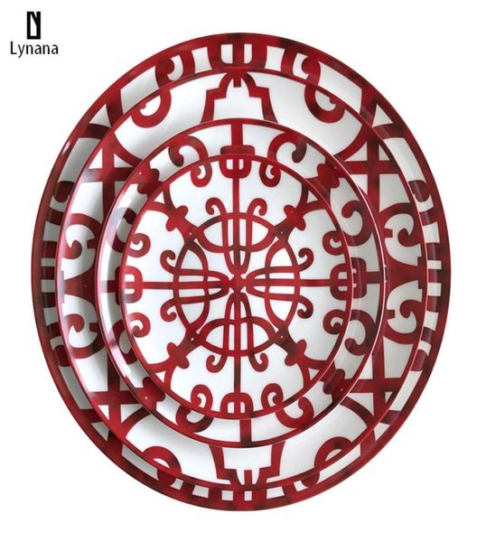 Ceramic Plate Painted Red Art Creative Round Ins estilo de mesa H Placas de jantar Definir placas de carregamento para Pasta5900117