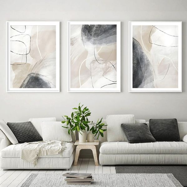 Abstract beige nero grigio grigio acquerello poster murale arte tela dipinto dipinto immagine minimalista moderno soggiorno decorazioni interni