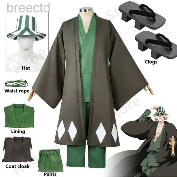 Costumes de anime Anime Hot Bleach cosplay urahara kisuke gotei 13 fantasia quimono uniforme cape calça superior terno de chapéu para o halloween carnival Party 240411