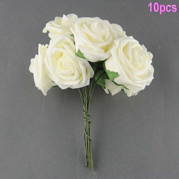 Dekorative Blumen 10pcs künstliche PE -Schaum Rose Braut Blumensträuße Schöne Handwerk weiße falsche Blume für Hochzeitstisch Home Party Dekoration