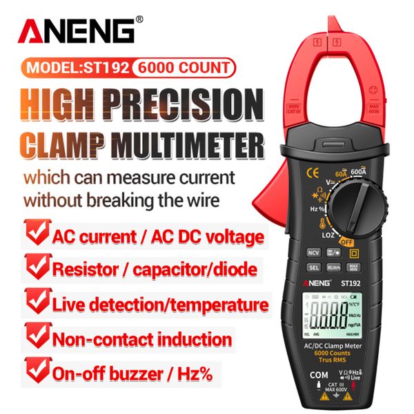 Aneng ST191/ST192/ST193/4 Digitale Klemmmesser Multimeter AC/DC -Strom 6000 Zählungen TRUE RMS -Kapazität NCV Ohm Hz Transistor