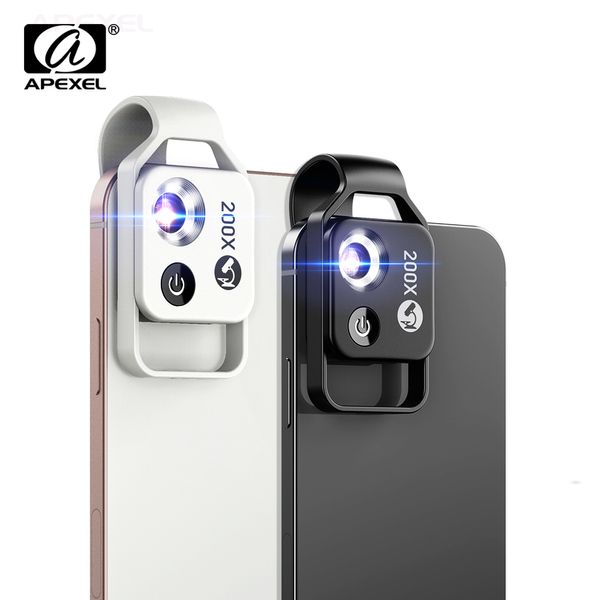 APEXEL DIGITAL 200X Microscopes Lens de telefone com lentes macro de Micro Pocket LED CPL para acessórios para iPhone Todos os smartphones