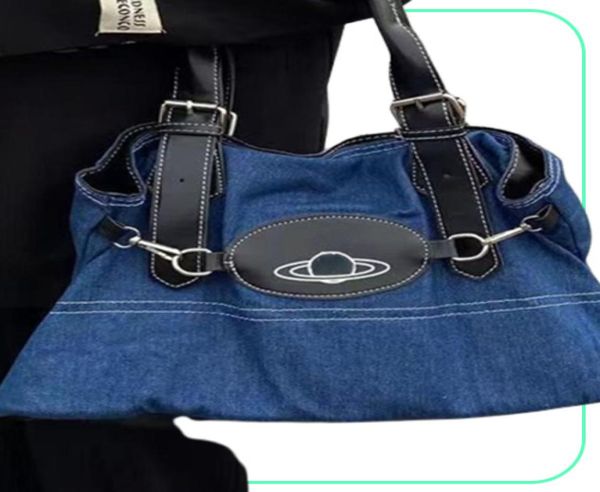 Tasarımcı Kadınlar039S Çantalar Amerikan VW Tide Marka Omuz Çantası Klasik Satürn Baskı Çanta Moda Punk Stil Denim Messenge3135753