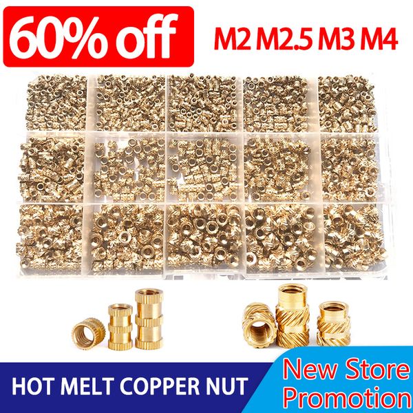 Hot Melt Meltled Surnled Embedment Kit Nuts Brass M2 M2.5 M3 M4 Inserções de conjunto de calor para inserção de rosca 3D Peças de impressão 3D