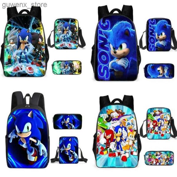 Zaini zaini da 3pc set sonic zaino per studenti di cartone animato degli studenti delle scuole primarie e secondarie per ragazzi e ragazze Mochila Stuffa a tracolla a cerniera Y240411Y2404173LJN