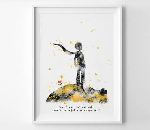 Little Prince Canvas Malerei Aquarellposter HD gedruckt Fuchs Rosenwand Kunst Bild Kinder Schlafzimmer Heimdekoration