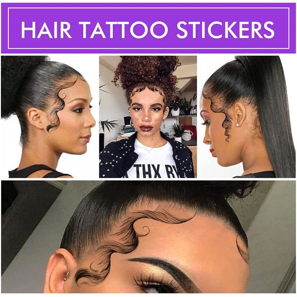 5 folhas adesivos de tatuagem de cabelo de cabelo à prova d'água borda de cabelo temporário cabelo natural cabelos cacheados Ferramentas de maquiagem de tatuagem