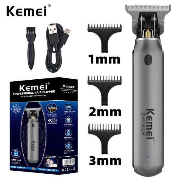 Aparadores kemei elétrico t9 armador de cabelo masculino de cabelo masculino profissional gravável aparador de óleo recarregável Aparador de cabeça km1757