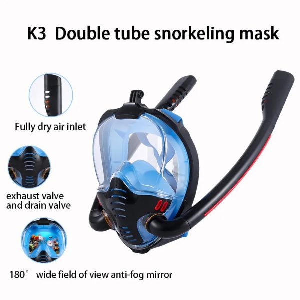 Maschera per lo snorkeling a faccia piena con salviette anticrossata da 180 gradi Panoramica HD Vista Snorkeling Mask Anti-Fide Set antideideo per adulti e bambini