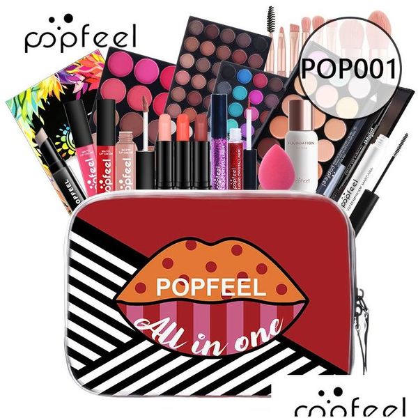 Conjuntos de maquiagem Popfeel Gift Beginner 24pcs em uma bolsa Eye Shadow Lipgloss Stick B Central