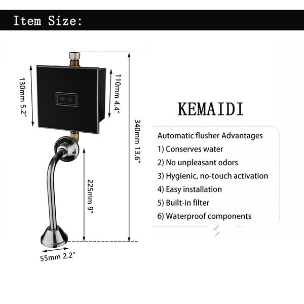 Sensor de banheiro de banho preto de Kemaidi Banheiro urinal de banheiro automático Sensor de válvula de planície automática Urinor