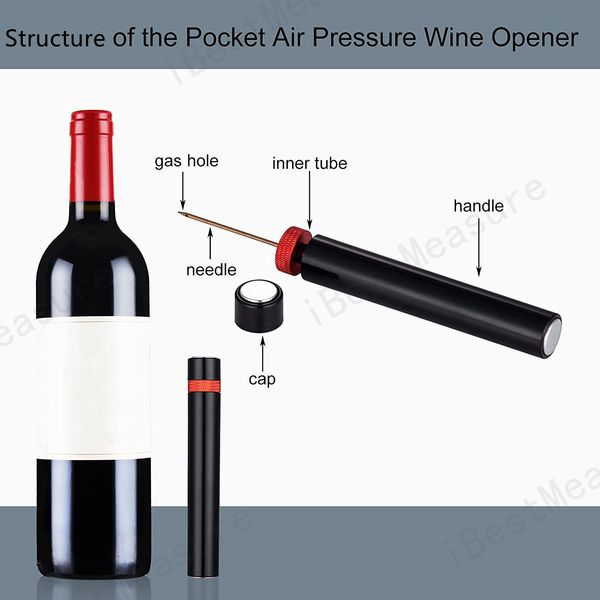 Apripista per il vino a pressione dell'aria set con vetrino per vino per foglio e apriscate tasca portatili per aspirali per amanti del vino