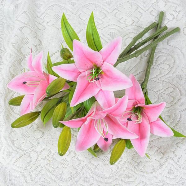 Dekorative Blumen künstliche Blumenzweige eleganter Lilienzweig mit grünen Blättern für Home Wedding Party Decor Faux Indoor