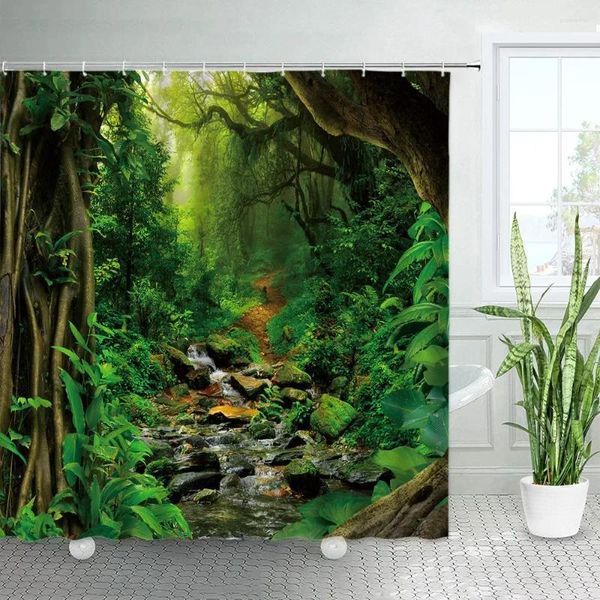 Tende per doccia foresta paesaggio piante verdi della giungla tropicale albero primavera scenario naturale tende da bagno decorazioni da bagno