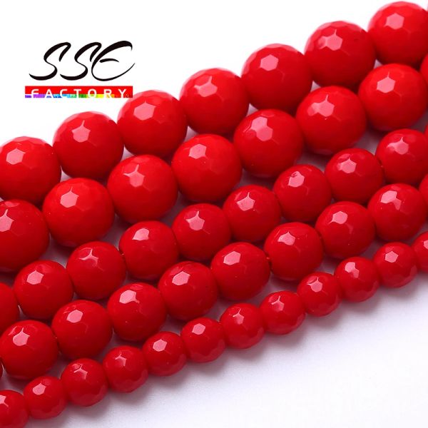 6 8 mm per perle di corallo rosso sfaccettato in pietra naturale perle sciolte rotonde per gioielli che producono accessori per collana bracciale fai -da -te da 15 