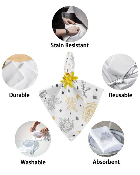 4/6/8pc Yellow Rose Blume grau Blume Cluster Tisch Serviette Set Kitchen -Geschirrtücher Hochzeit Bankettdekoration Serviette Tuch