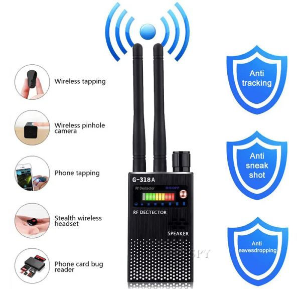 Rilevatore Dual Antenna RF Rilevatore del segnale RF per la telecamera nascosta intercetta il bug audio wireless GPS GSM Dispositivo Finder Antispy Scanner