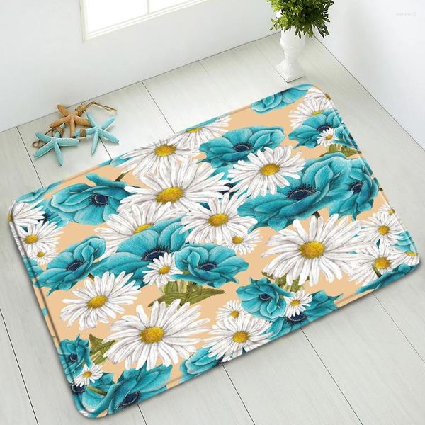 Tappetini da bagno tappetino non slip fiori foglie verdi foglie verdi piante assorbenti da letto da letto cucina porno lavabile moquette moquette cuscinetto