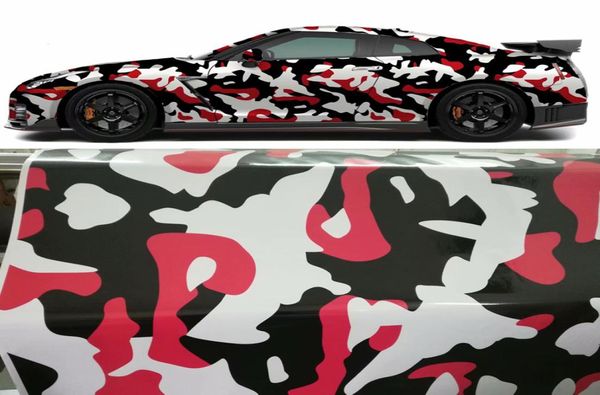 Schwarz weiß rote Camo Vinyl Film Selbstkleber mit Luftblasen Camouflage Car Wrap Folie DIY Styling Aufkleber Wickeln 7326973