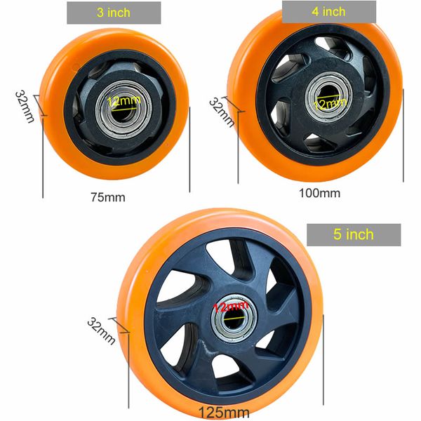 Замена PU Caster Wheels с двойным подшипником оранжевый цвет с высокой нагрузкой износостойкость