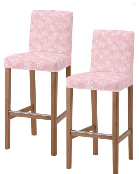 Sandalye Noel Beyaz Kar Tanesi Pembe Arka Pembe Arka Pirişen Geri 2 PCS Mutfak Elastik Bar Dışkısı Slipcover Yemek Odası Koltuk Kılıfları