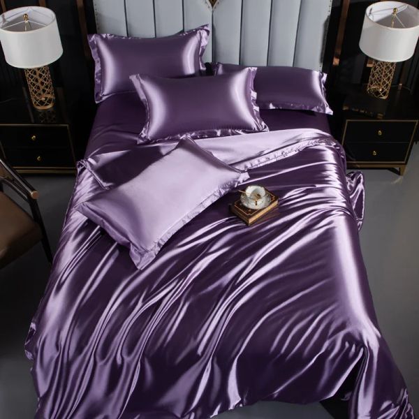 A/B doppelseitige Farbbettwäsche Set Silky Satin Duvet Cover Bettblatt Kissenbezug Luxus Bettlaken King Königin Doppelte Doppelte zwei Größe