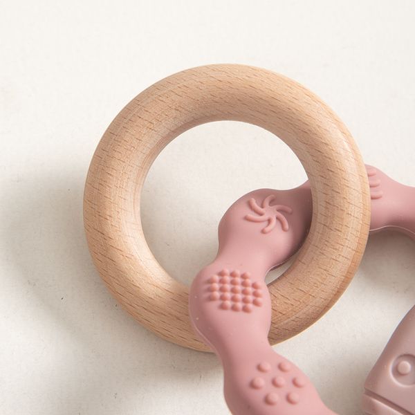 3 su 1 anello di legno per bambini silicone teether giocattolo bpa gratis simpatico bambino balena dentizione giocattoli per la cura del ciondolo per accessori neonati