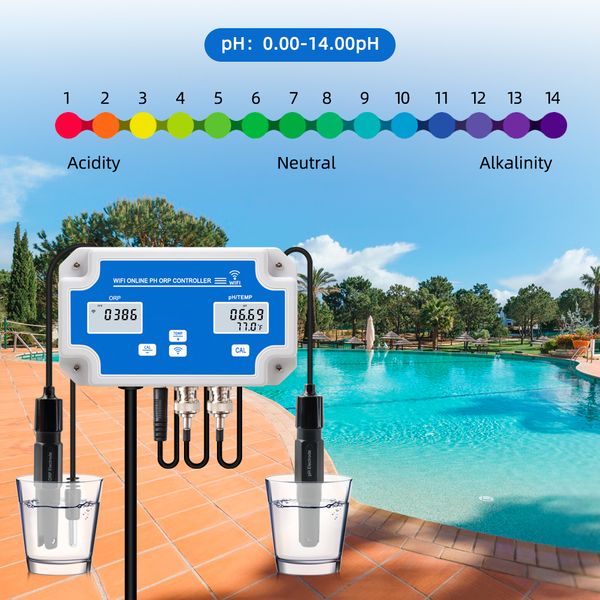 WiFi Temp PH ORP Denetleyici Ölçer Su Kalitesi Analizörü Veri Logger PH Test Cihazı Akıllı Uzaktan Çevrimiçi Monitör Yüzme Havuzu için